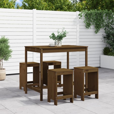 vidaXL Mesa y taburetes altos de jardín 5 pzas madera pino marrón miel