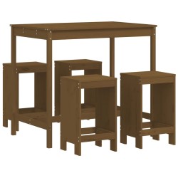 vidaXL Mesa y taburetes altos de jardín 5 pzas madera pino marrón miel