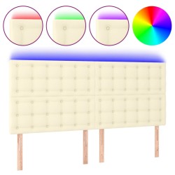 vidaXL Cabecero con luces LED cuero sintético crema 180x5x118/128 cm