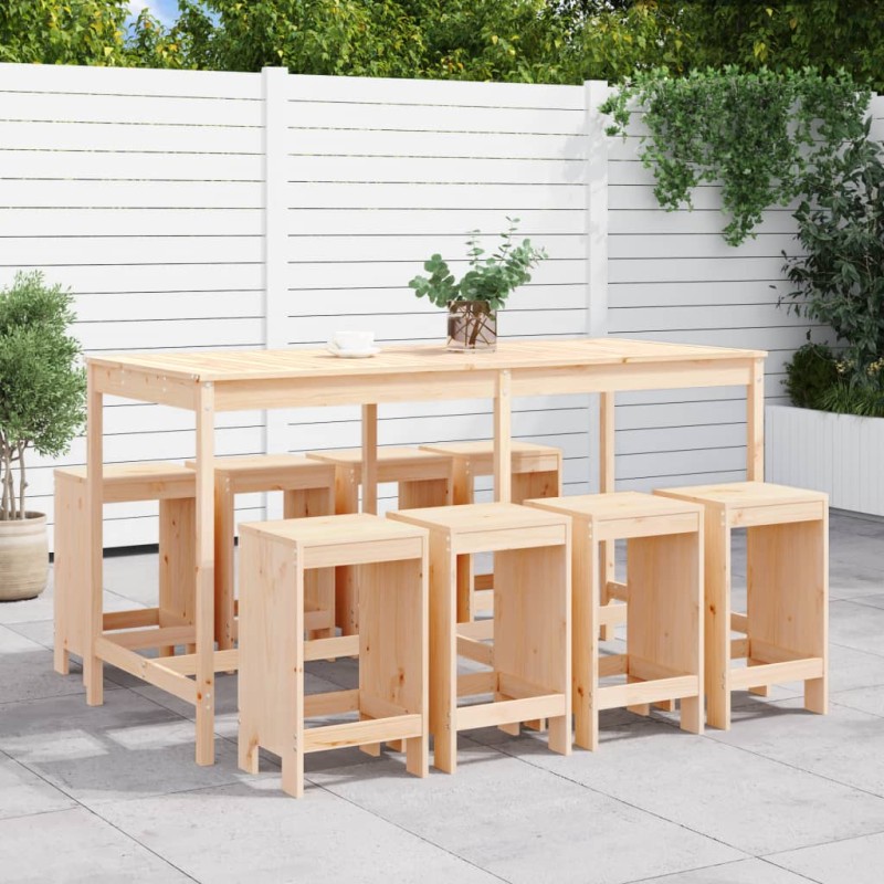 vidaXL Set de mesa y taburetes altos jardín 9 pzas madera maciza pino vidaXL Set de mesa y taburetes altos jardín 9 pzas madera maciza pino