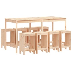 vidaXL Set de mesa y taburetes altos jardín 9 pzas madera maciza pino