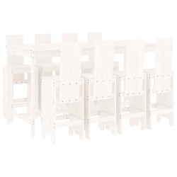 vidaXL Mesa y taburetes altos jardín 9 pzas madera maciza pino blanco