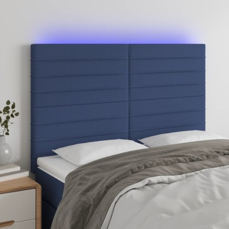 vidaXL Cabecero con luces LED tela azul 144x5x118/128 cm