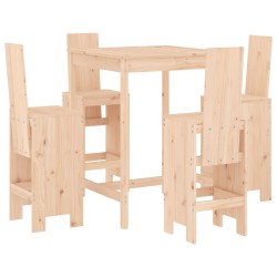vidaXL Set de mesa y taburetes altos jardín 5 pzas madera maciza pino