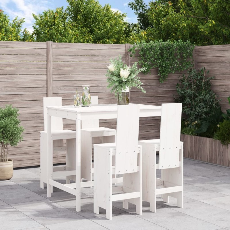 vidaXL Set de mesa y taburetes altos jardín 5 pzas madera pino blanco vidaXL Set de mesa y taburetes altos jardín 5 pzas madera pino blanco