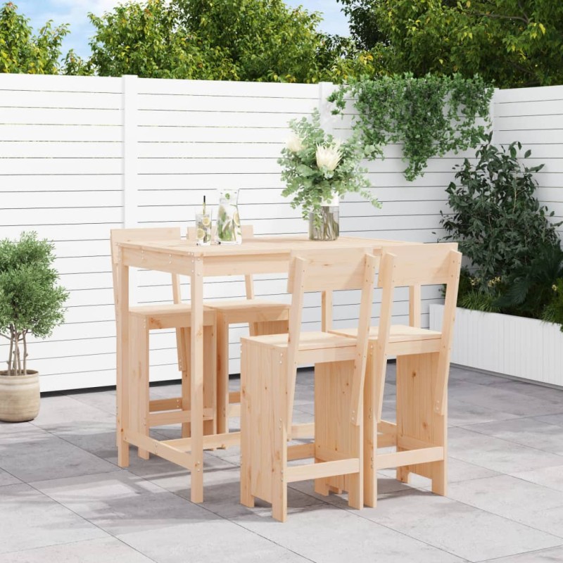vidaXL Set de mesa y taburetes altos jardín 5 pzas madera maciza pino vidaXL Set de mesa y taburetes altos jardín 5 pzas madera maciza pino