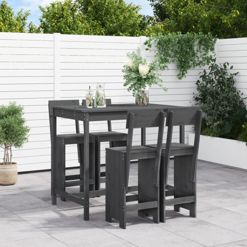 vidaXL Set de mesa y taburetes altos jardín 5 piezas madera pino gris vidaXL Set de mesa y taburetes altos jardín 5 piezas madera pino gris
