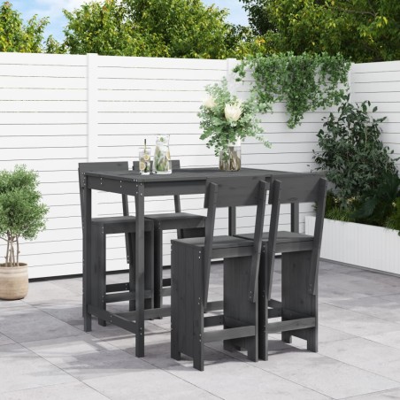 vidaXL Set de mesa y taburetes altos jardín 5 piezas madera pino gris