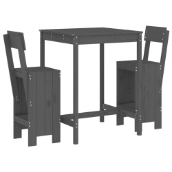 vidaXL Set de mesa y taburetes altos jardín 3 piezas madera pino gris