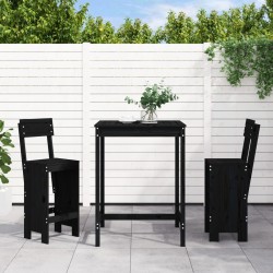 vidaXL Set de mesa y taburetes altos jardín 3 pzas madera pino negro