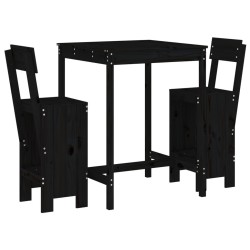 vidaXL Set de mesa y taburetes altos jardín 3 pzas madera pino negro