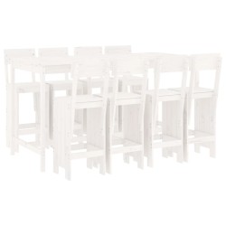 vidaXL Mesa y taburetes altos jardín 9 pzas madera maciza pino blanco