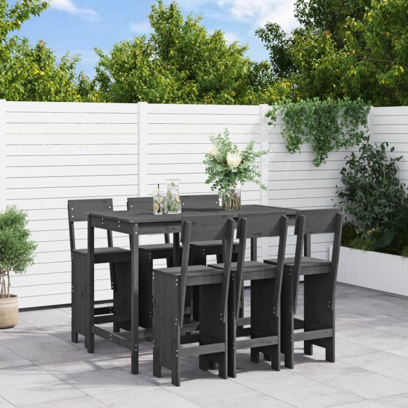 vidaXL Set de mesa y taburetes altos jardín 7 piezas madera pino gris vidaXL Set de mesa y taburetes altos jardín 7 piezas madera pino gris