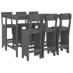 vidaXL Set de mesa y taburetes altos jardín 7 piezas madera pino gris