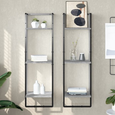 vidaXL Estantería de pared 3 niveles madera gris Sonoma 30x25x100 cm