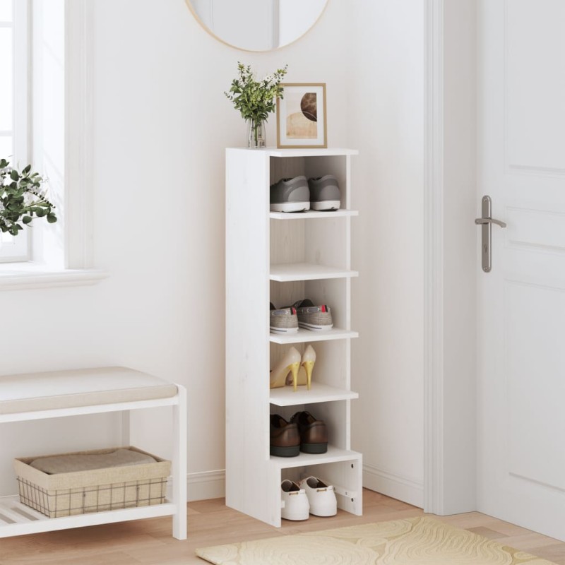vidaXL Mueble zapatero de madera maciza de pino blanco 28x30x104 cm vidaXL Mueble zapatero de madera maciza de pino blanco 28x30x104 cm