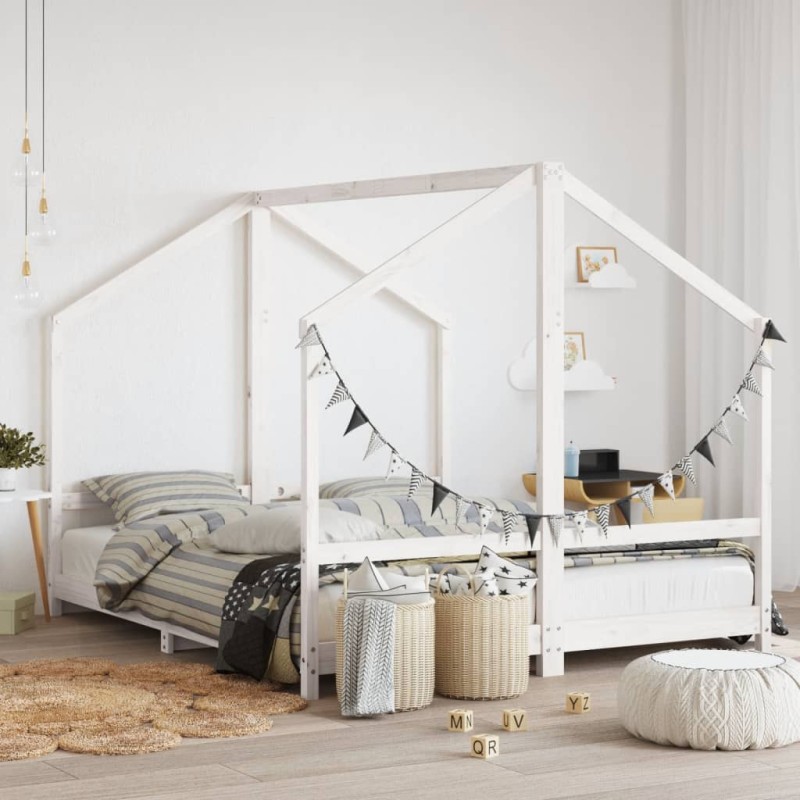 vidaXL Estructura de cama para niños madera pino blanco 2x(80x200) cm vidaXL Estructura de cama para niños madera pino blanco 2x(80x200) cm