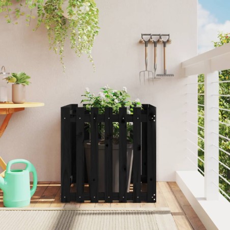 vidaXL Jardinera diseño de valla madera maciza pino negra 70x70x70 cm
