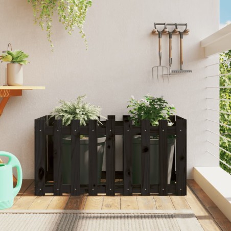 vidaXL Arriate elevado jardín con valla madera pino negro 100x50x50cm