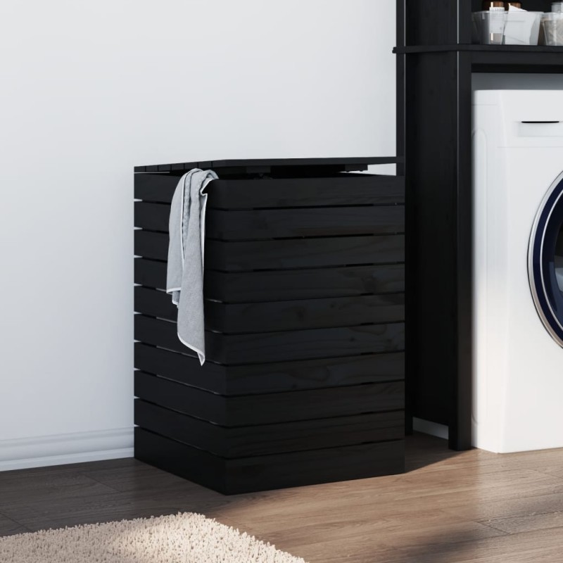 vidaXL Cesto para la ropa sucia madera maciza pino negro 44x44x66 cm vidaXL Cesto para la ropa sucia madera maciza pino negro 44x44x66 cm