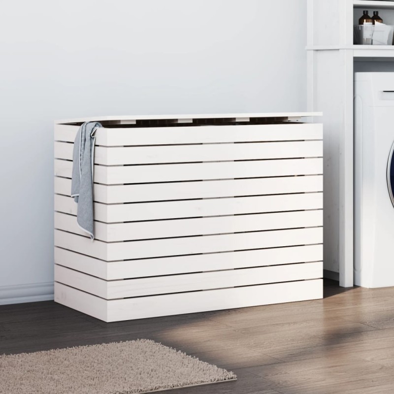 vidaXL Cesto para la ropa sucia madera maciza pino blanco 88,5x44x66cm vidaXL Cesto para la ropa sucia madera maciza pino blanco 88,5x44x66cm