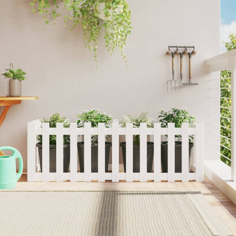 vidaXL Arriate elevado jardín con valla madera pino blanco 150x50x50cm vidaXL Arriate elevado jardín con valla madera pino blanco 150x50x50cm