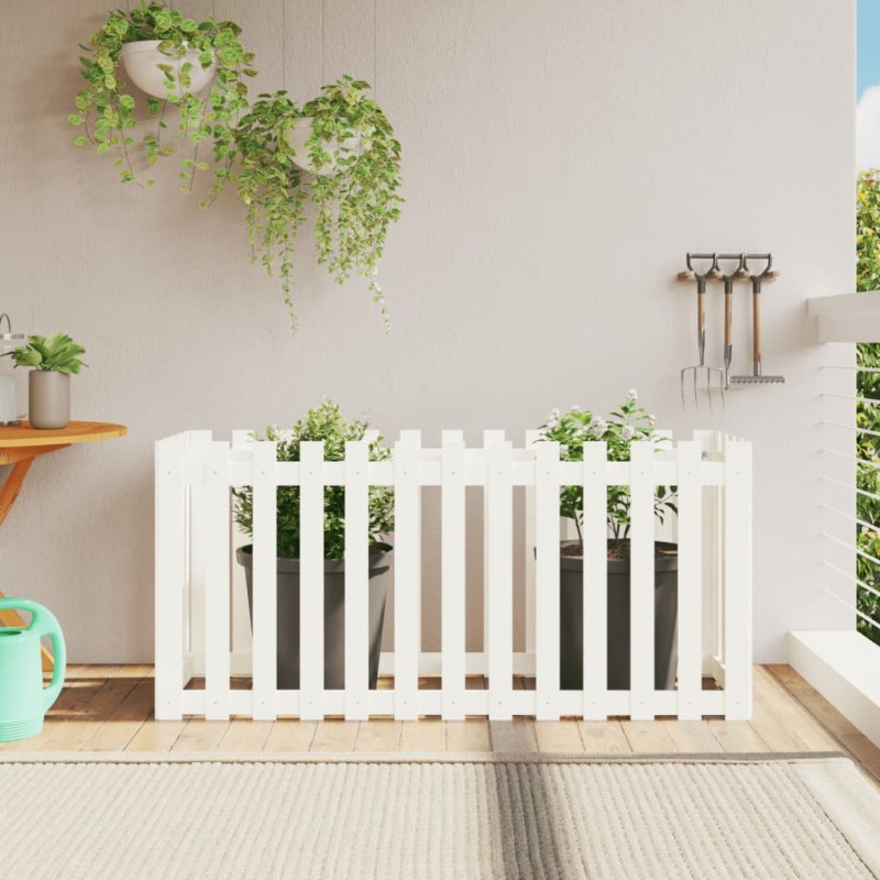 vidaXL Arriate elevado jardín con valla madera pino blanco 150x50x70cm vidaXL Arriate elevado jardín con valla madera pino blanco 150x50x70cm