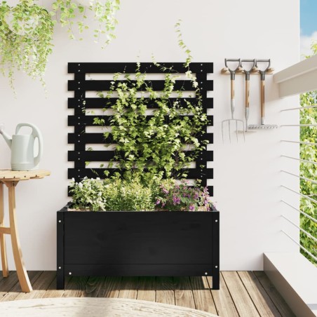 vidaXL Jardinera con estantería madera maciza pino negro 79x39,5x114cm