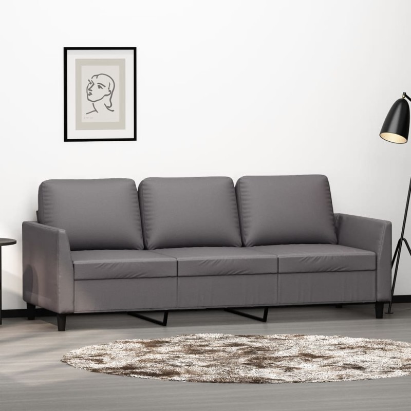 vidaXL Sofá de 3 plazas de cuero sintético gris 180 cm vidaXL Sofá de 3 plazas de cuero sintético gris 180 cm