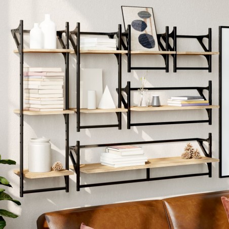 vidaXL Estantes pared con barras 6 pzas madera ingeniería roble Sonoma