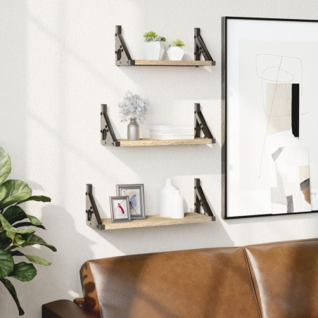 vidaXL Estantes de pared 3 pzas madera de ingeniería roble Sonoma