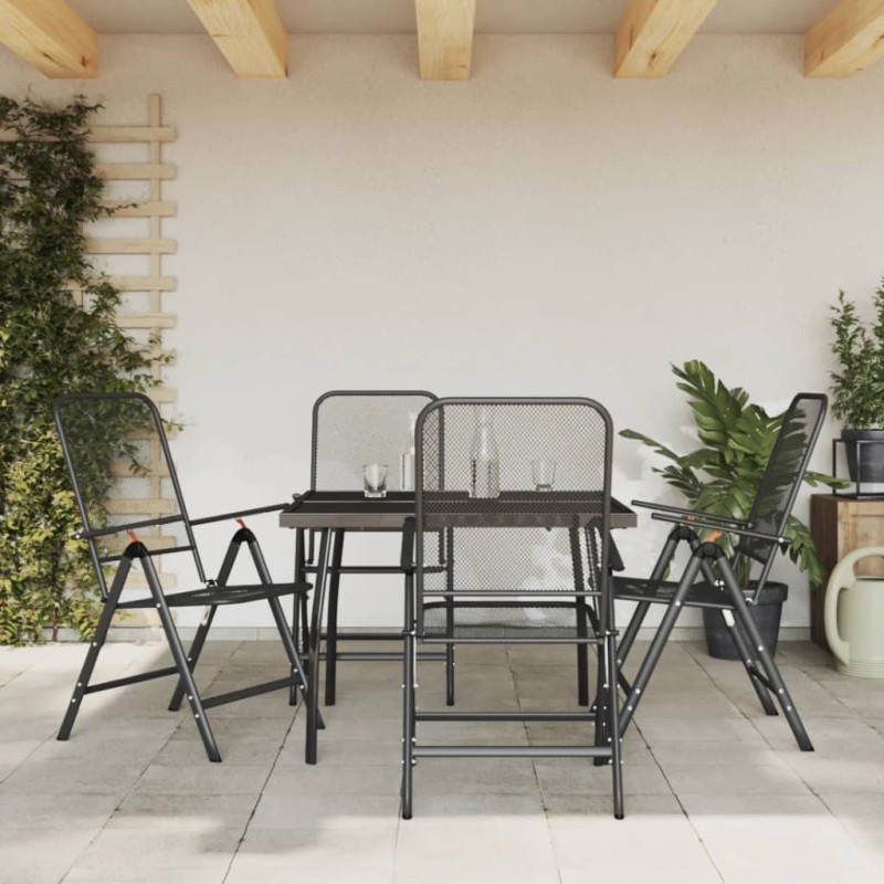 vidaXL Juego de comedor de jardín 5 pzas malla metálica gris antracita vidaXL Juego de comedor de jardín 5 pzas malla metálica gris antracita