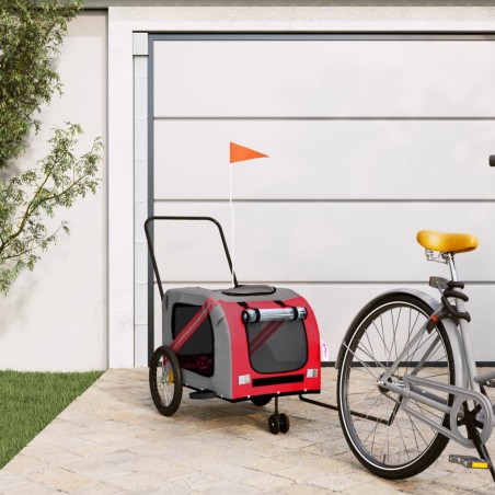 vidaXL Remolque de bicicleta mascotas hierro tela Oxford rojo gris
