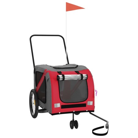vidaXL Remolque de bicicleta mascotas hierro tela Oxford rojo gris