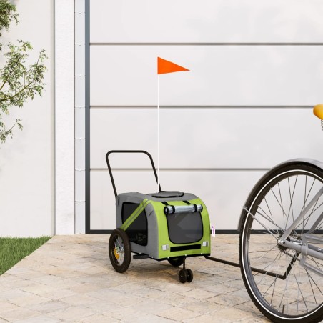 vidaXL Remolque de bicicleta mascotas hierro tela Oxford verde negro