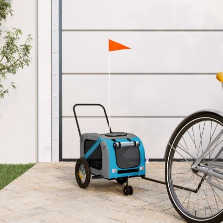 vidaXL Remolque de bicicleta mascotas hierro tela Oxford azul negro