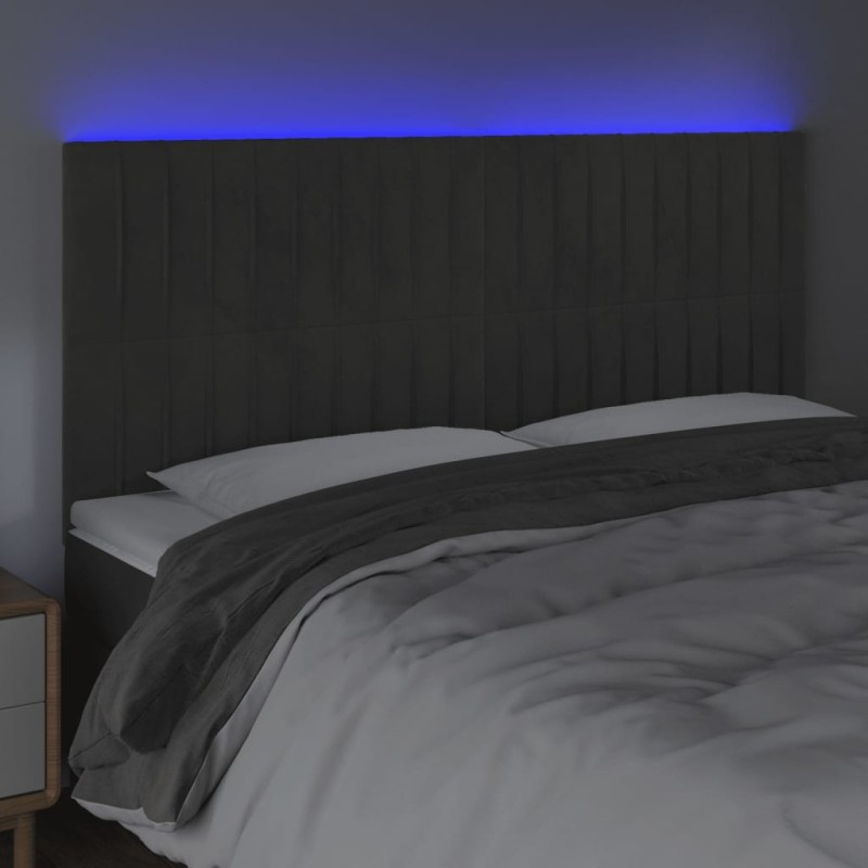 vidaXL Cabecero con luces LED terciopelo gris oscuro 200x5x118/128 cm vidaXL Cabecero con luces LED terciopelo gris oscuro 200x5x118/128 cm