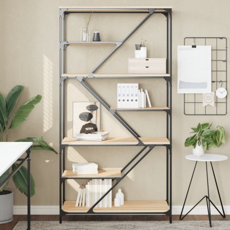 vidaXL Estantería madera de ingeniería acero roble Sonoma 91x36x176 cm