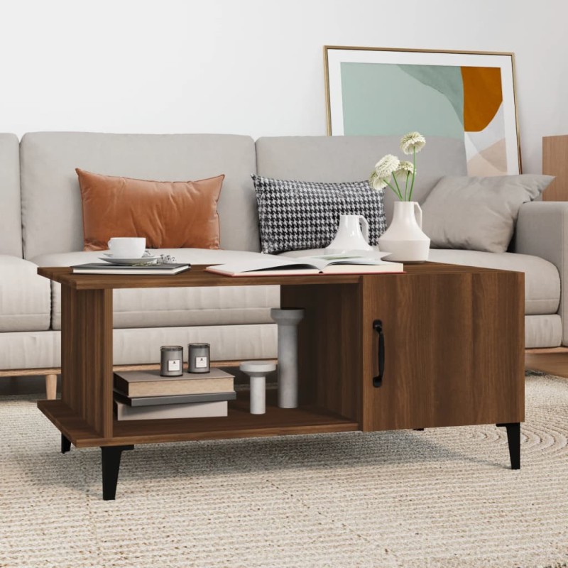 vidaXL Mesa de centro madera contrachapada roble marrón 90x50x40 cm vidaXL Mesa de centro madera contrachapada roble marrón 90x50x40 cm