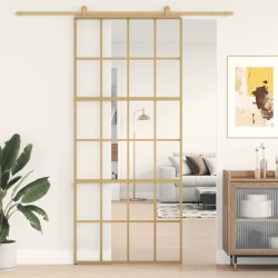 vidaXL Puerta corredera dorada de vidrio ESG transparente y aluminio