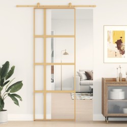 vidaXL Puerta corredera dorada de vidrio ESG transparente y aluminio