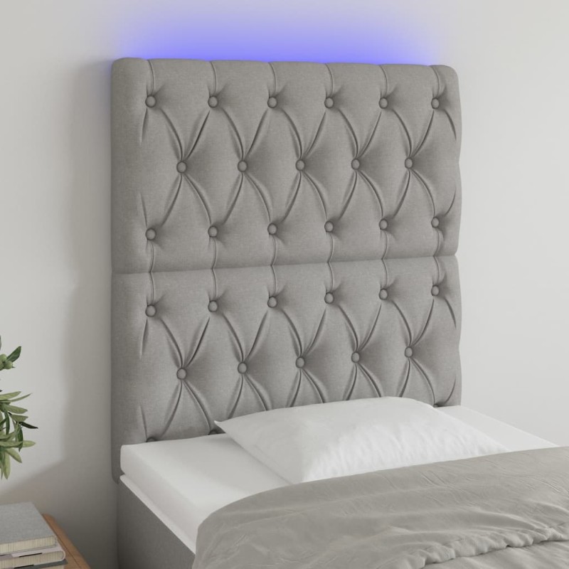vidaXL Cabecero con luces LED tela gris claro 80x7x118/128 cm vidaXL Cabecero con luces LED tela gris claro 80x7x118/128 cm
