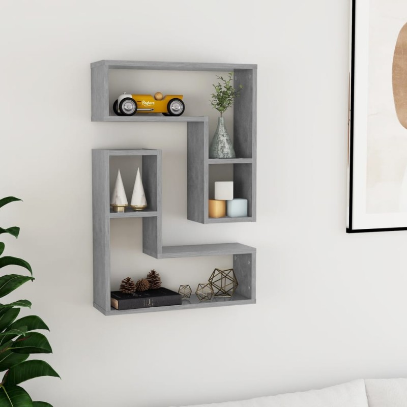 vidaXL Estantes de pared 2 uds contrachapado gris hormigón 50x15x50 cm