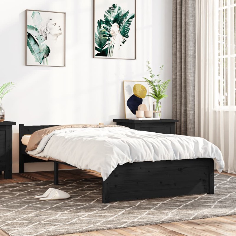 vidaXL Estructura de cama individual madera maciza negra 75x190 cm vidaXL Estructura de cama individual madera maciza negra 75x190 cm