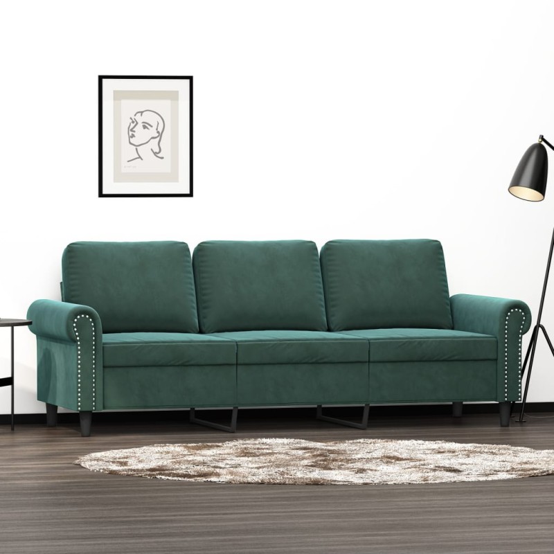 vidaXL Sofá de 3 plazas terciopelo verde oscuro 180 cm vidaXL Sofá de 3 plazas terciopelo verde oscuro 180 cm