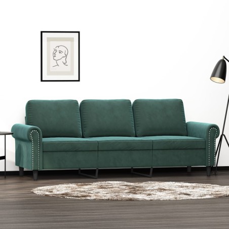 vidaXL Sofá de 3 plazas terciopelo verde oscuro 180 cm