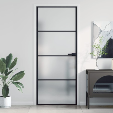 vidaXL Puerta interior delgada negra vidrio y aluminio 83x201,5 cm