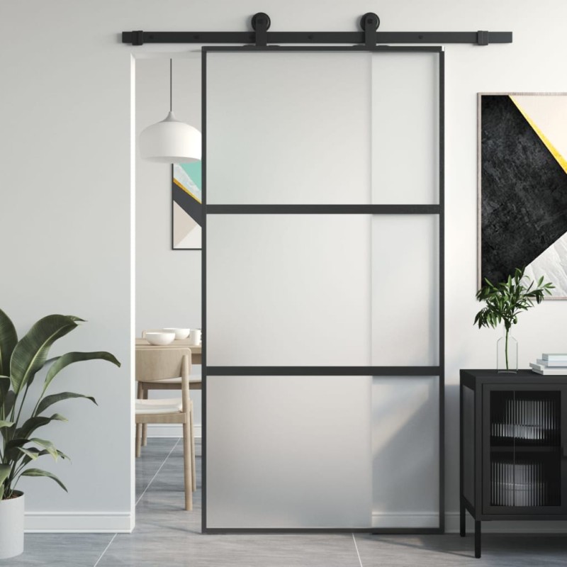 vidaXL Puerta corredera vidrio templado y aluminio negra 102,5x205 cm vidaXL Puerta corredera vidrio templado y aluminio negra 102,5x205 cm