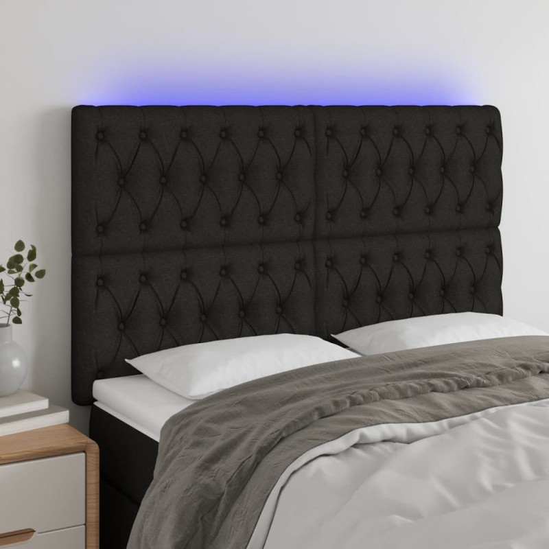 vidaXL Cabecero con luces LED tela negro 144x7x118/128 cm vidaXL Cabecero con luces LED tela negro 144x7x118/128 cm