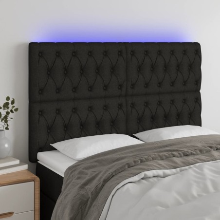 vidaXL Cabecero con luces LED tela negro 144x7x118/128 cm